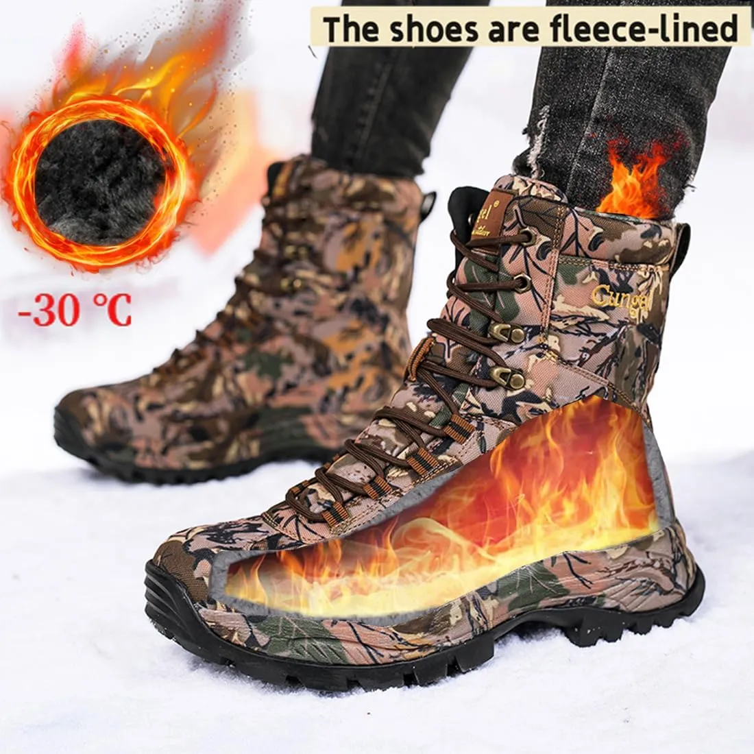 Men's Camo Hunting-Boot Waterproof Hiking Boots Anti-Slip Lightweight Breathable Durable Outdoor Shoes High-Cut Fishing Climbing Working Trekking