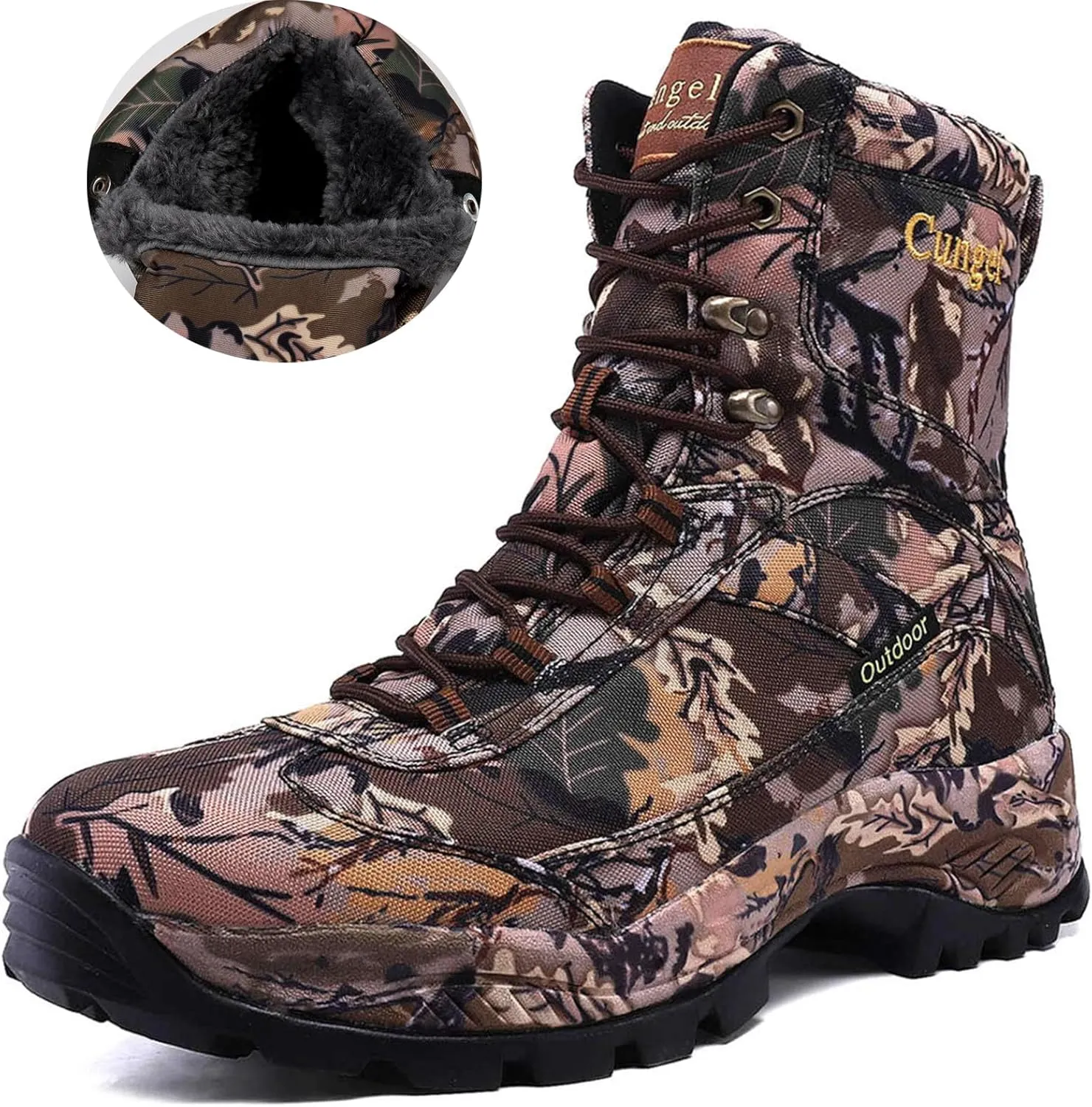 Men's Camo Hunting-Boot Waterproof Hiking Boots Anti-Slip Lightweight Breathable Durable Outdoor Shoes High-Cut Fishing Climbing Working Trekking