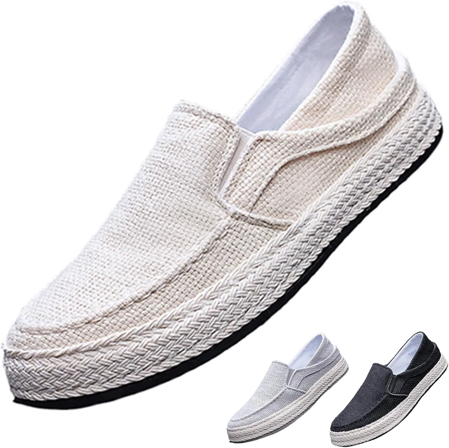 Men's Canvas Linen Comfortable Loafers Lightweight Breathable Non-Slip Slip On Round Toe Casual Flat Espadrilles for Walking Driving