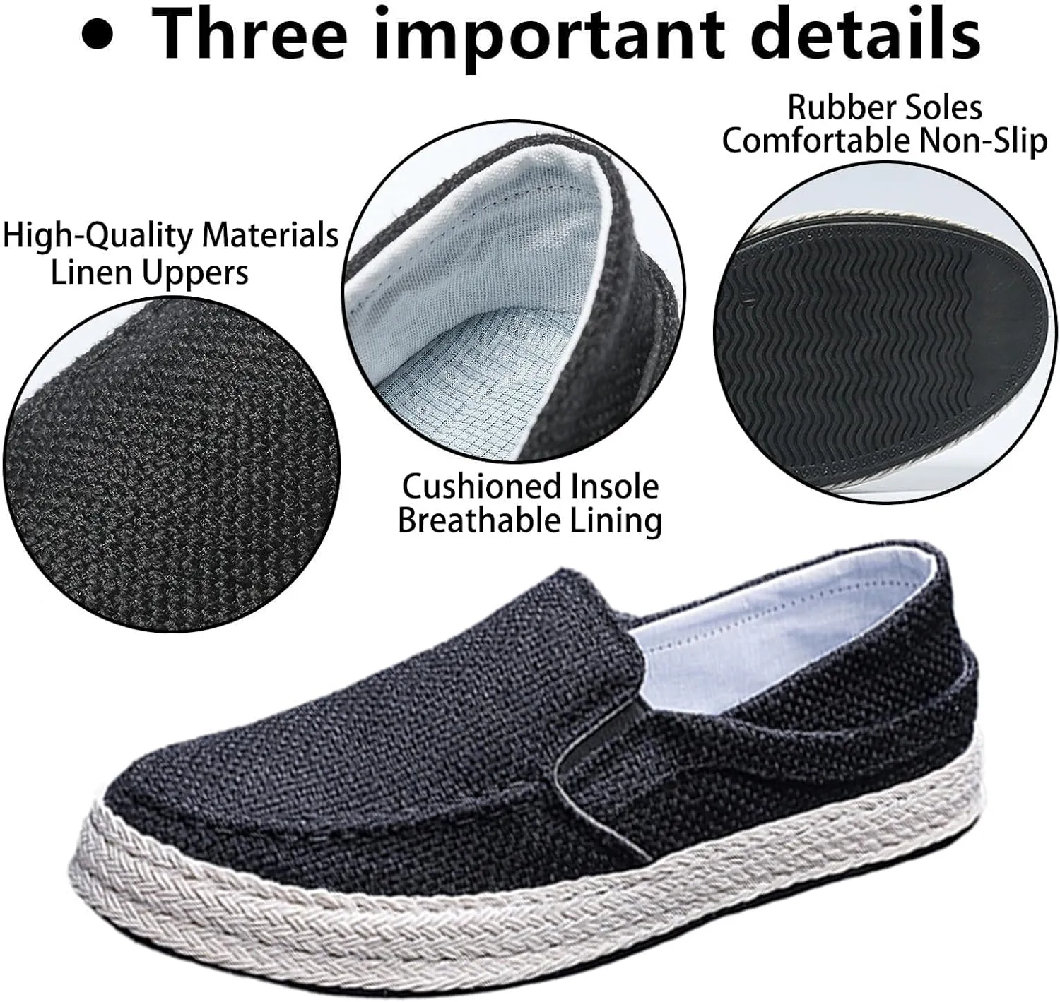 Men's Canvas Linen Comfortable Loafers Lightweight Breathable Non-Slip Slip On Round Toe Casual Flat Espadrilles for Walking Driving