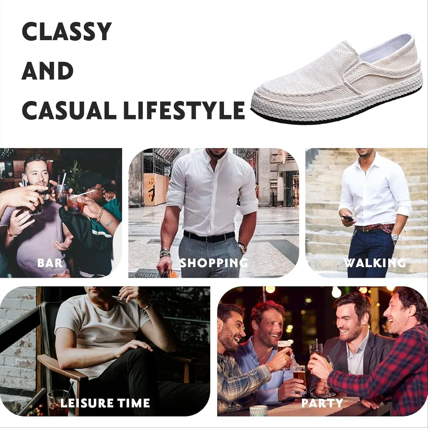 Men's Canvas Linen Comfortable Loafers Lightweight Breathable Non-Slip Slip On Round Toe Casual Flat Espadrilles for Walking Driving