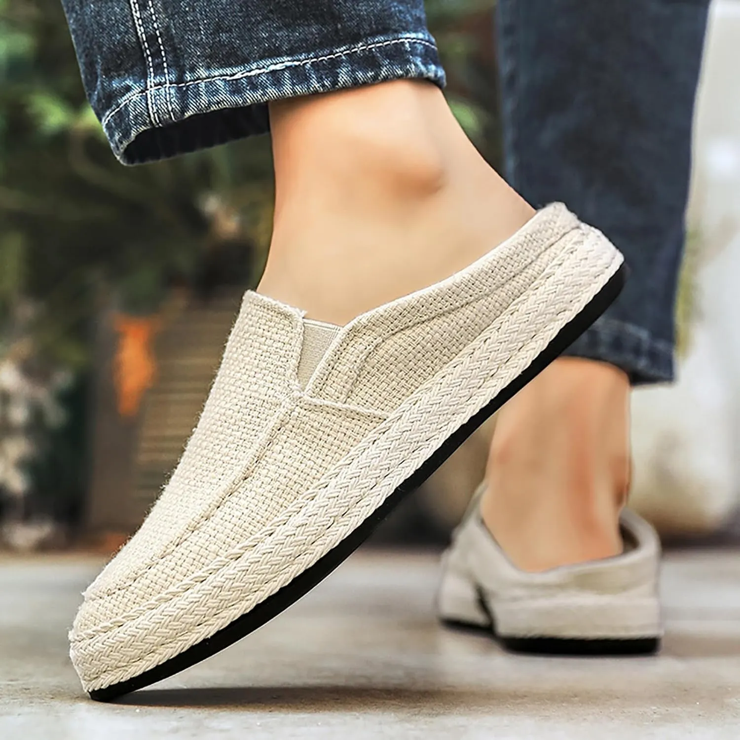 Men's Canvas Slip-on Espadrilles Loafers,Fashion Breathable Hand Stitching Linen Indoor Outdoor Non-Slip Comfortable Flat, Fisherman Casual Walking Sneakers Moccasins Boat Shoes