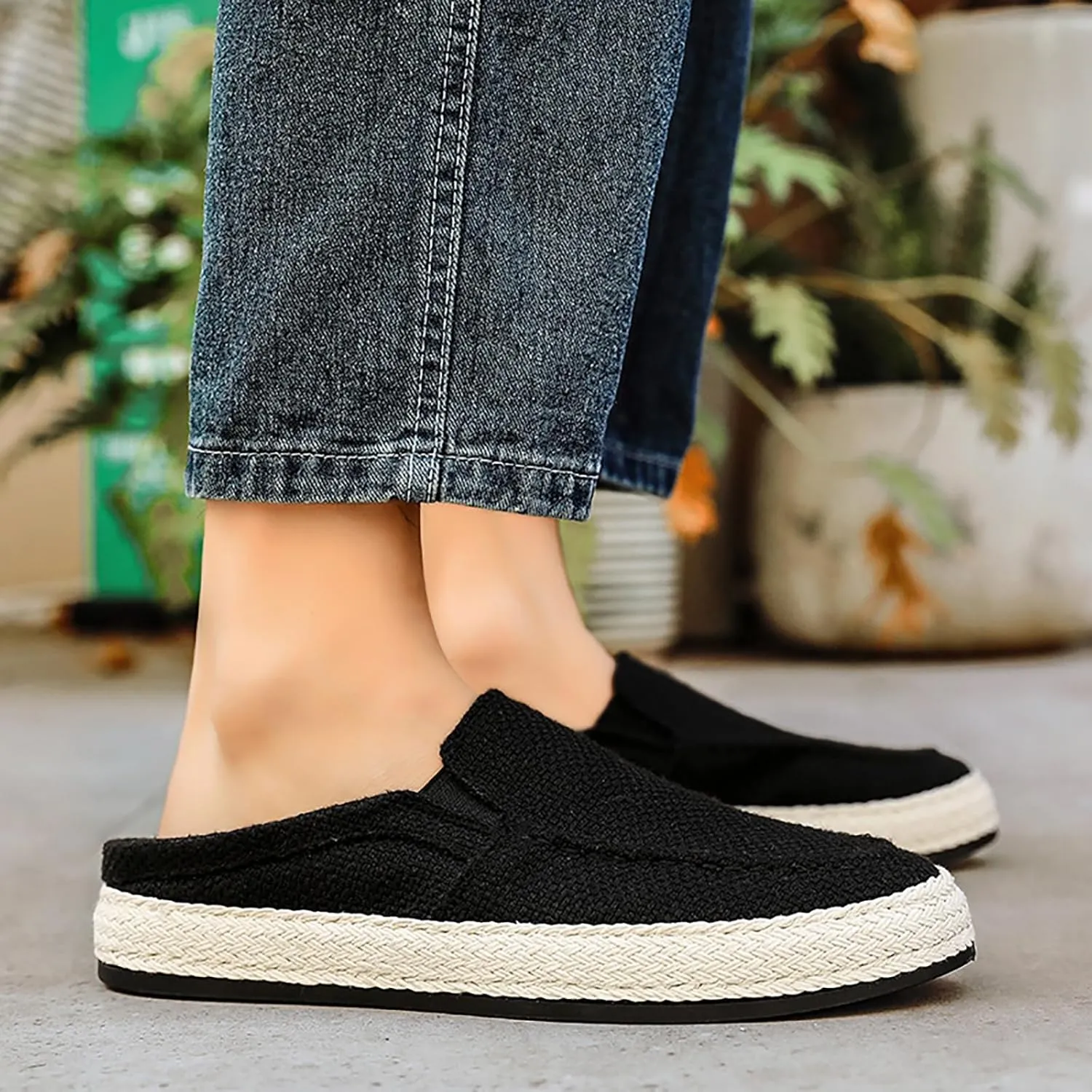 Men's Canvas Slip-on Espadrilles Loafers,Fashion Breathable Hand Stitching Linen Indoor Outdoor Non-Slip Comfortable Flat, Fisherman Casual Walking Sneakers Moccasins Boat Shoes