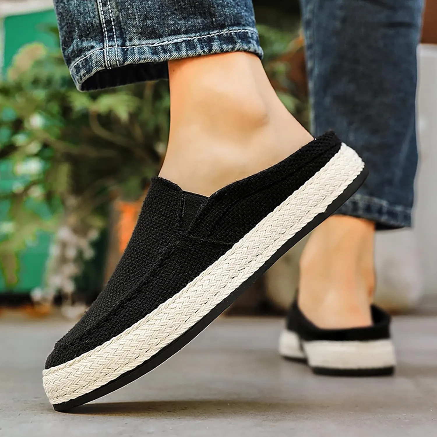 Men's Canvas Slip-on Espadrilles Loafers,Fashion Breathable Hand Stitching Linen Indoor Outdoor Non-Slip Comfortable Flat, Fisherman Casual Walking Sneakers Moccasins Boat Shoes
