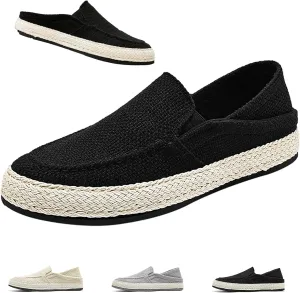 Men's Canvas Slip-on Espadrilles Loafers,Fashion Breathable Hand Stitching Linen Indoor Outdoor Non-Slip Comfortable Flat, Fisherman Casual Walking Sneakers Moccasins Boat Shoes
