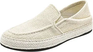 Men's Canvas Slip-on Espadrilles Loafers,Fashion Breathable Hand Stitching Linen Indoor Outdoor Non-Slip Comfortable Flat, Fisherman Casual Walking Sneakers Moccasins Boat Shoes