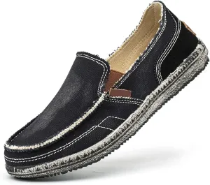 Men's Canvas Slip on Loafers Lightweight Breathable Cloth Shoes Vintage Boat Shoes Casual Flat Loafer Outdoor Walking Sneakers