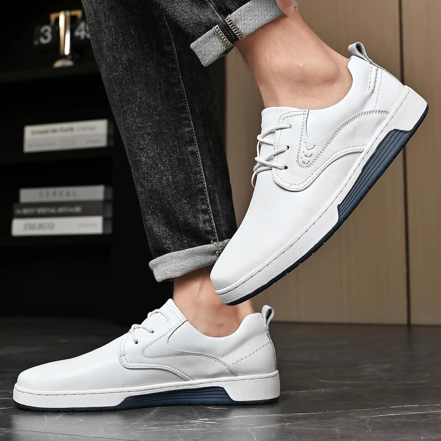 Men's Casual Shoes Fashion Dress Sneakers Zapatos Casuales para Hombre Comfortable Oxford Shoes for Men Lace-up Flat Business Casual Leather Shoes