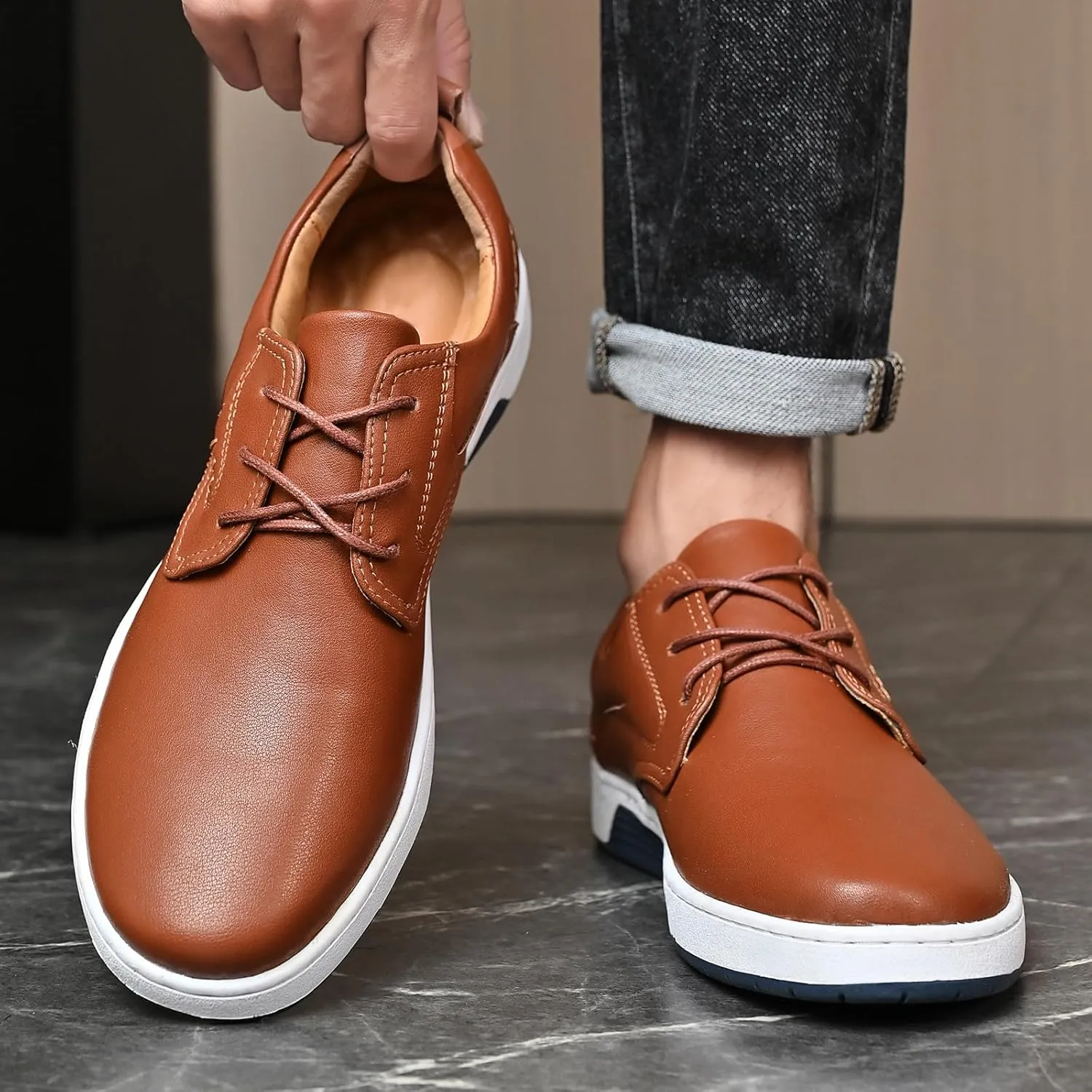 Men's Casual Shoes Fashion Dress Sneakers Zapatos Casuales para Hombre Comfortable Oxford Shoes for Men Lace-up Flat Business Casual Leather Shoes