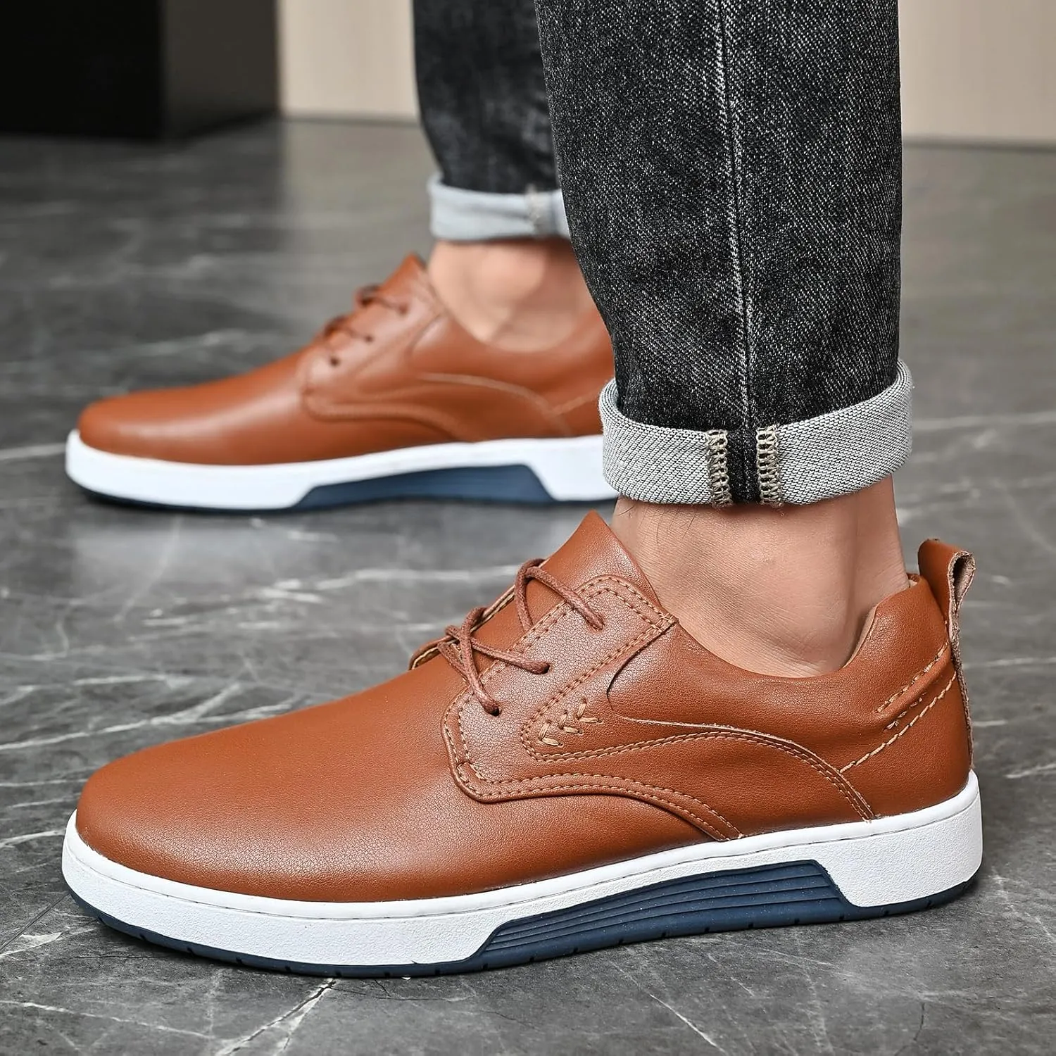 Men's Casual Shoes Fashion Dress Sneakers Zapatos Casuales para Hombre Comfortable Oxford Shoes for Men Lace-up Flat Business Casual Leather Shoes