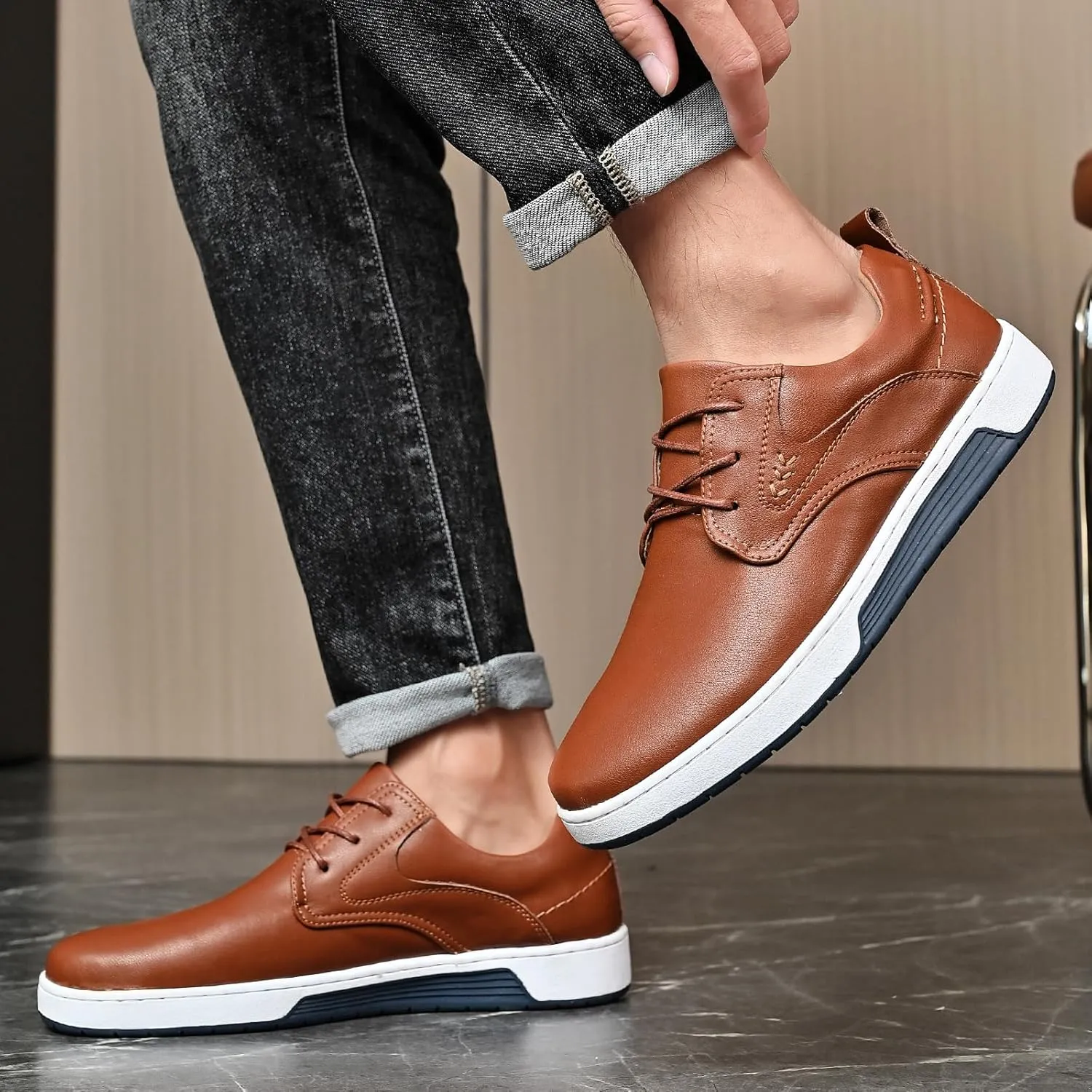 Men's Casual Shoes Fashion Dress Sneakers Zapatos Casuales para Hombre Comfortable Oxford Shoes for Men Lace-up Flat Business Casual Leather Shoes