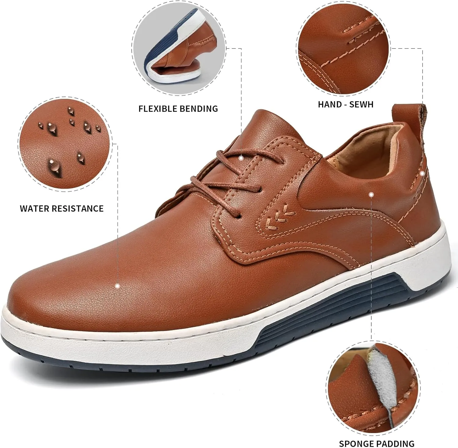 Men's Casual Shoes Fashion Dress Sneakers Zapatos Casuales para Hombre Comfortable Oxford Shoes for Men Lace-up Flat Business Casual Leather Shoes