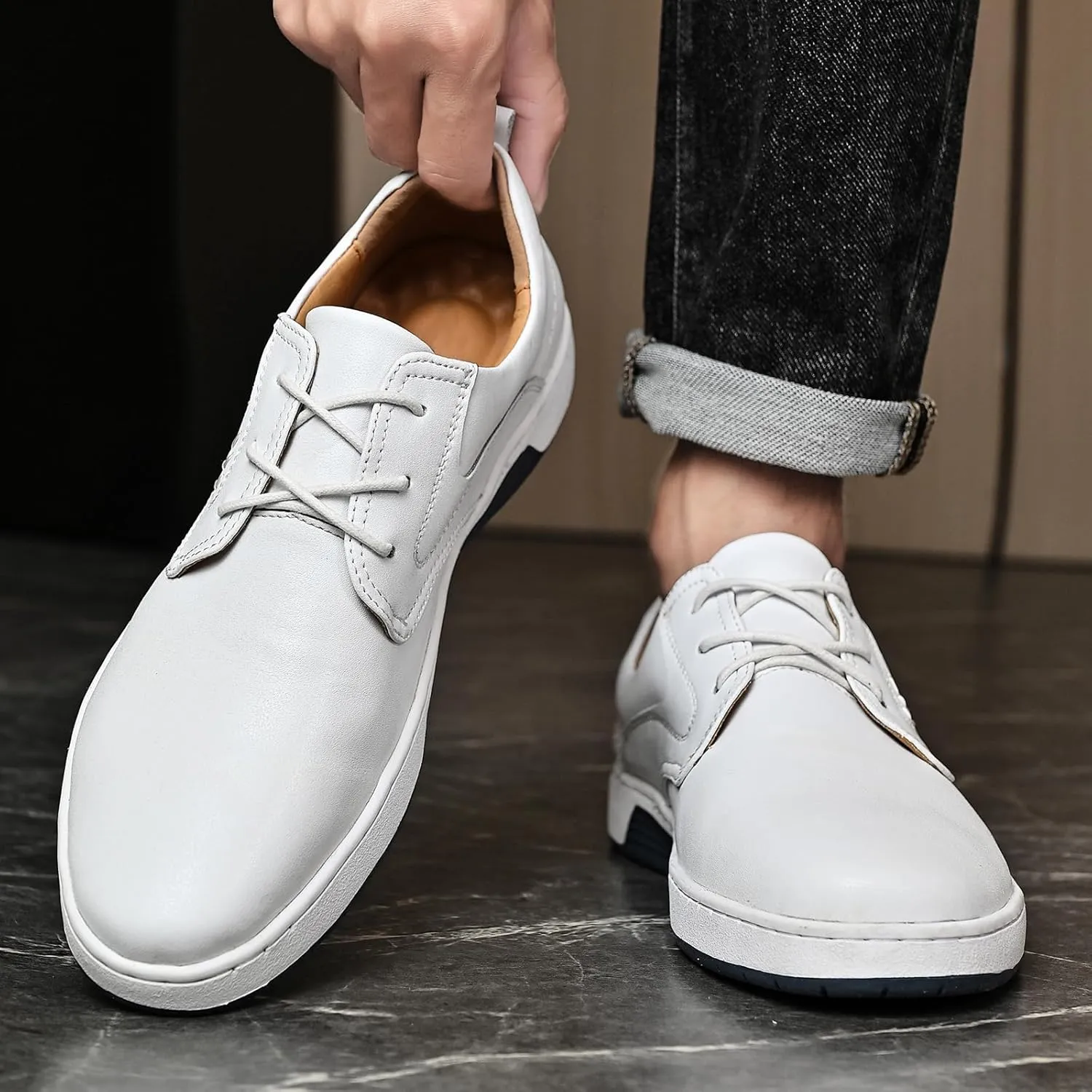 Men's Casual Shoes Fashion Dress Sneakers Zapatos Casuales para Hombre Comfortable Oxford Shoes for Men Lace-up Flat Business Casual Leather Shoes