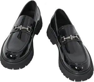 Men's Classic Loafers - All-Season Solid Color Slip-On Dress Shoes with Faux Upper, Round Toe, Rubber Sole for Daily, Party, Wedding - Casual Korean Style Thick Sole Glossy Footwear