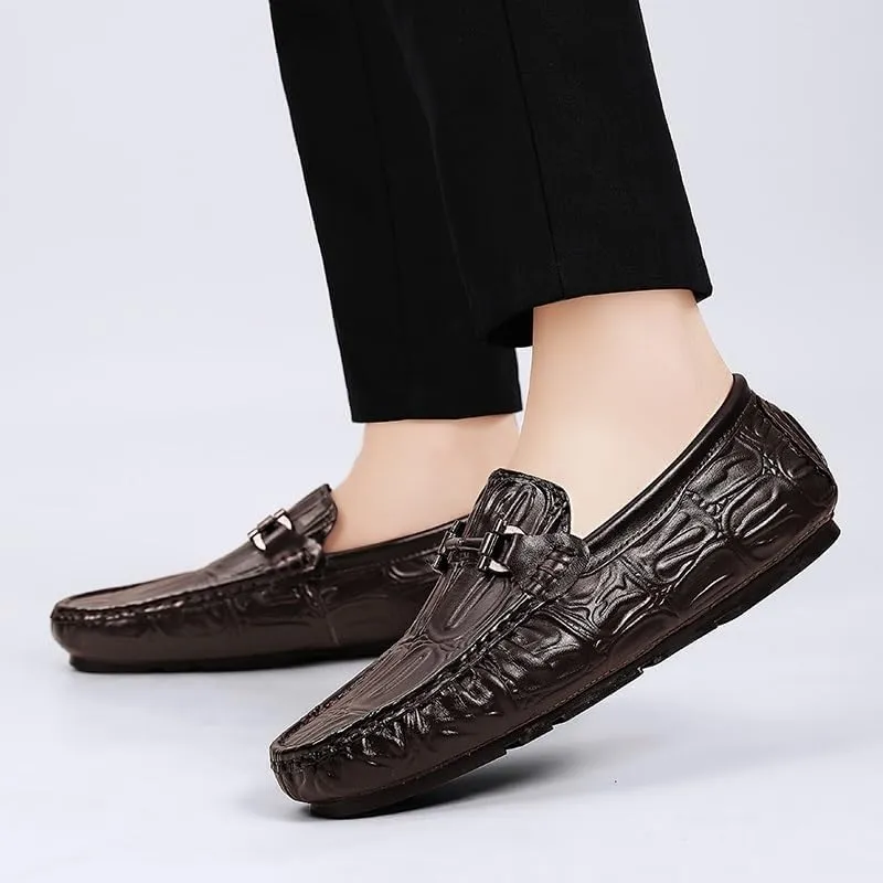 Men's Classic Retro Casual Business Shoes Crocodile Grain Leather Buckle Mens Fashion Wedding Party Loafers Men Slip-on Flats