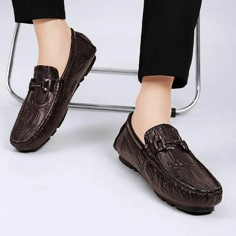Men's Classic Retro Casual Business Shoes Crocodile Grain Leather Buckle Mens Fashion Wedding Party Loafers Men Slip-on Flats