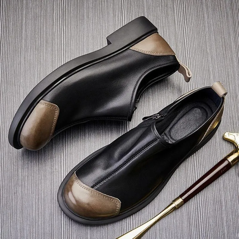 Men's Comfortable Dress Shoes, Two-Tone Patchwork Oxford Slip-On Loafers, Formal Office Shoes for Business and Events