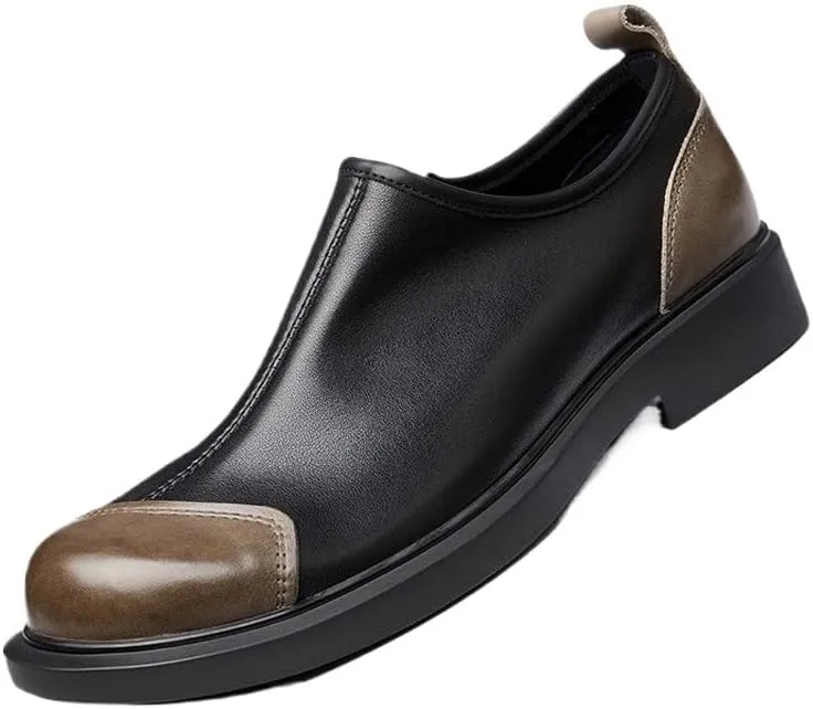 Men's Comfortable Dress Shoes, Two-Tone Patchwork Oxford Slip-On Loafers, Formal Office Shoes for Business and Events