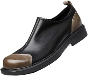 Men's Comfortable Dress Shoes, Two-Tone Patchwork Oxford Slip-On Loafers, Formal Office Shoes for Business and Events