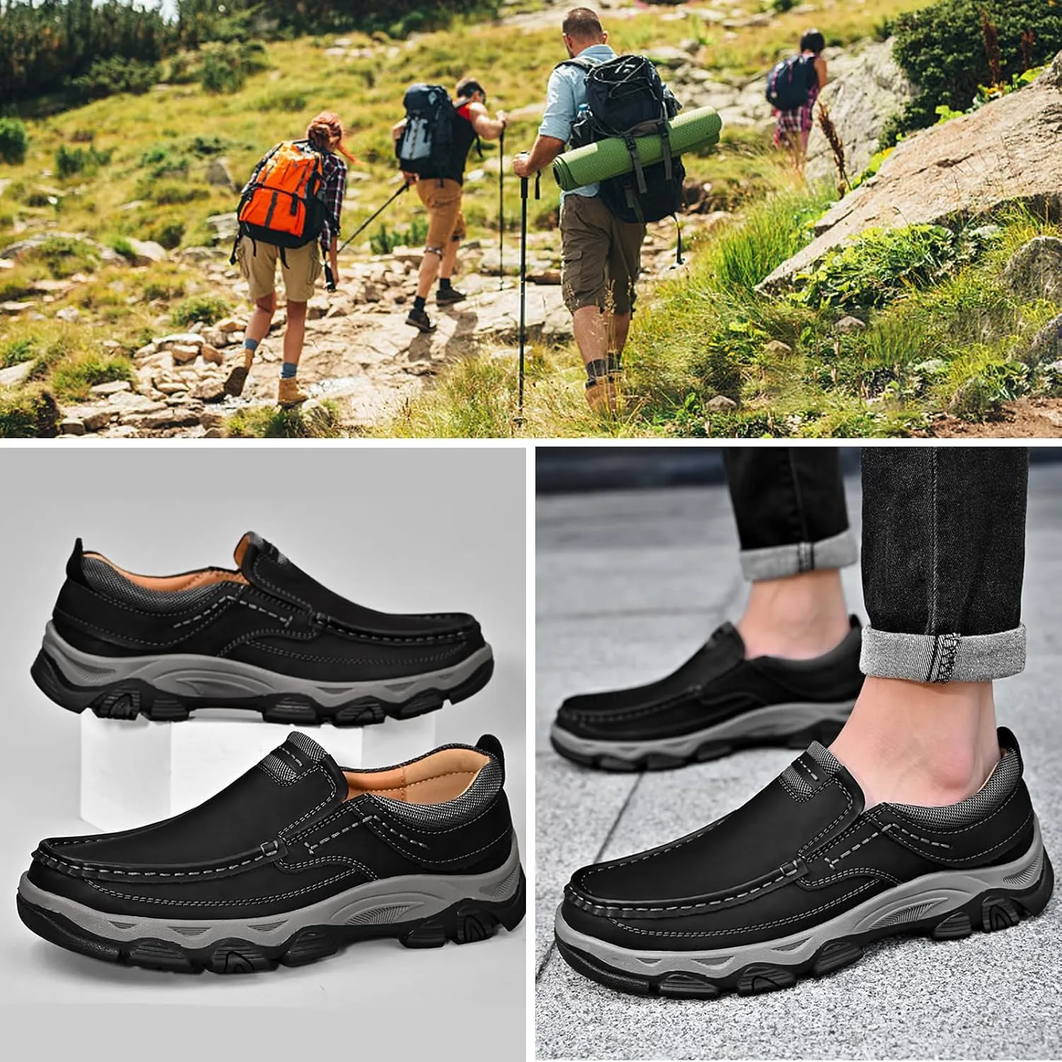 Men's Comfortable Waterproof Orthopedic Walking Shoes, Slip on Boots for Men Work Loafers, No Laces Lightweight Breathable Casual Sneaker, for Outdoor Hiking