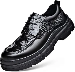Men's Crocodile Print Oxford Shoes,Comfort Slip on Dress Loafers,Vintage Fashion Chunky Formal Leather Shoes