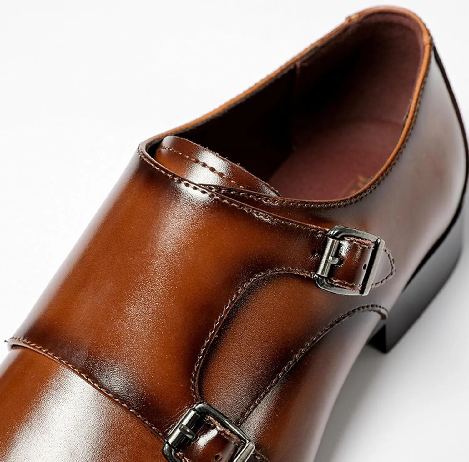 Men's Double Monk Mouth Cap Toe Formal Business Loafers Casual Comfort Leather Pull-On Formal Dress Shoes