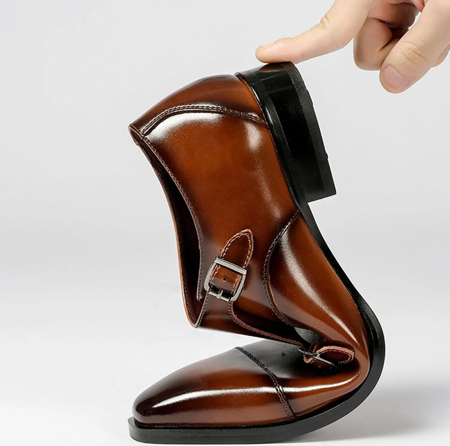 Men's Double Monk Mouth Cap Toe Formal Business Loafers Casual Comfort Leather Pull-On Formal Dress Shoes