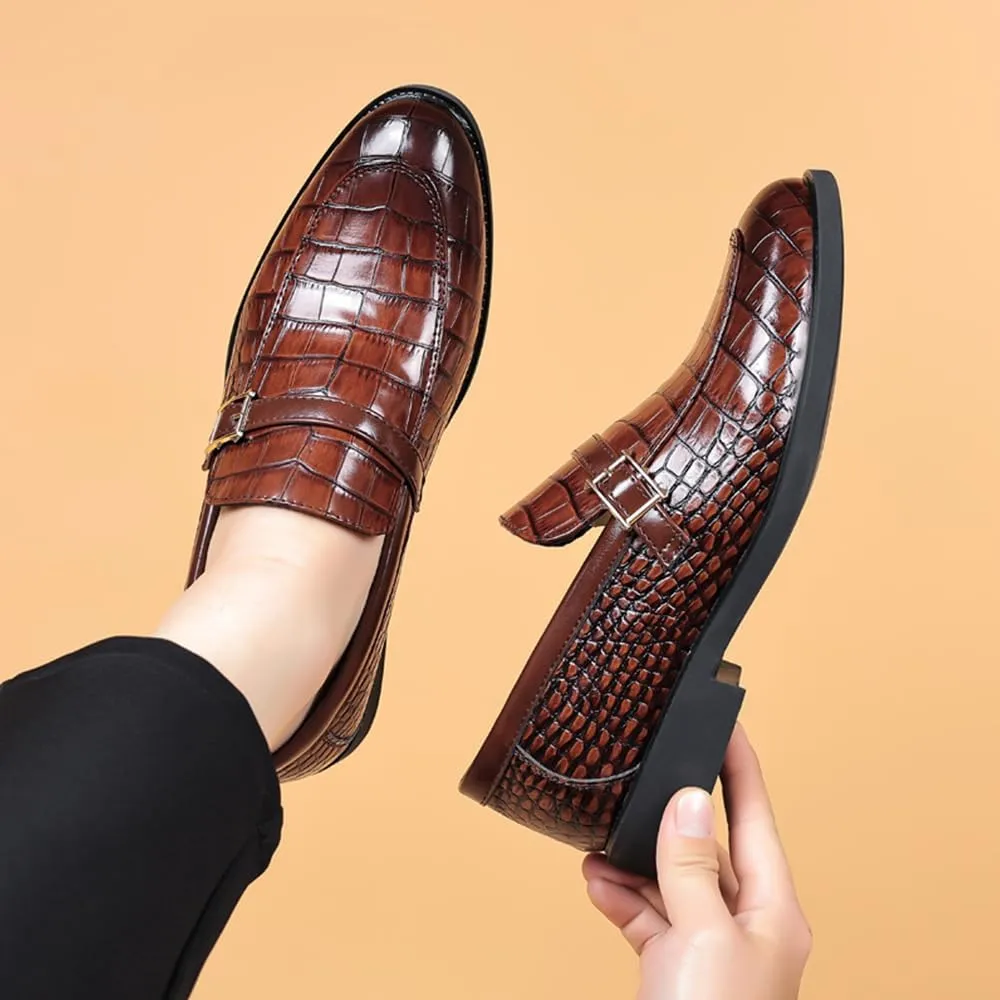 Men's Dress Crocodile Print Slip-on Classic Leather Loafers Casual Oxford Shoes
