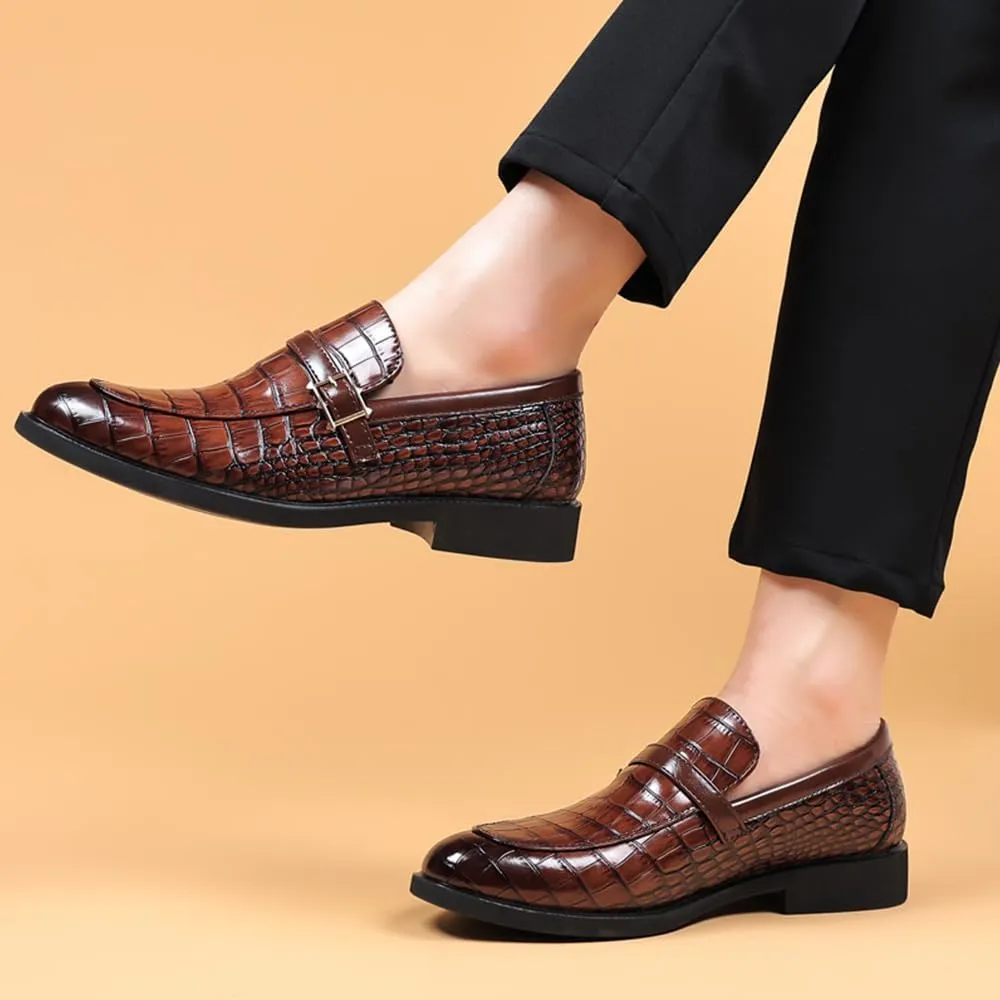 Men's Dress Crocodile Print Slip-on Classic Leather Loafers Casual Oxford Shoes