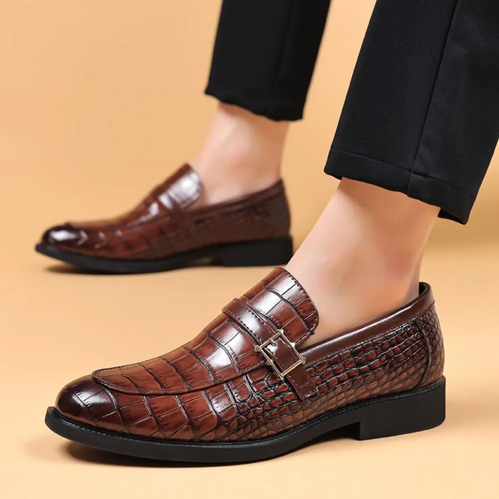 Men's Dress Crocodile Print Slip-on Classic Leather Loafers Casual Oxford Shoes