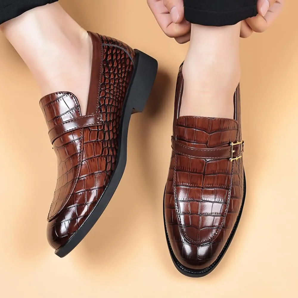 Men's Dress Crocodile Print Slip-on Classic Leather Loafers Casual Oxford Shoes