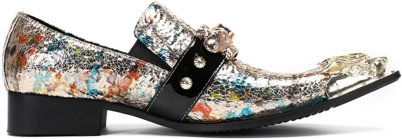 Mens Dress Shoes, Cowhide Brogues Vintage Loafers Plus Size Slip on Casual Business Low Top Metal Toe Breathable Genuine Leather Shoes