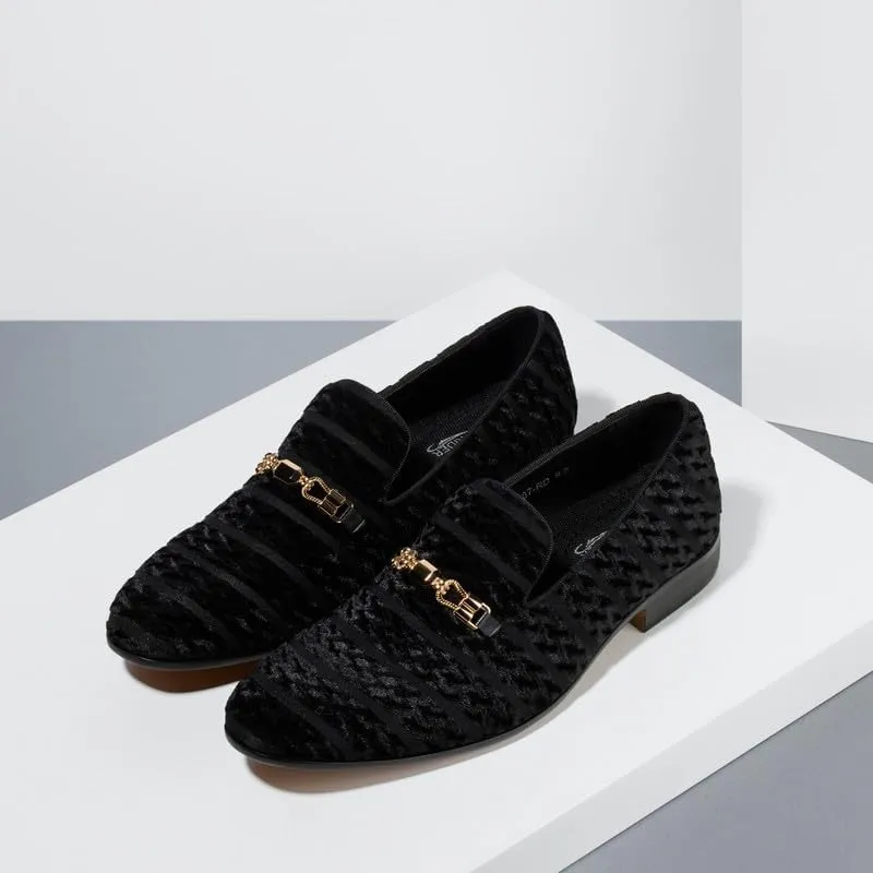 Mens Dress Velvet Shoes Dress Loafers Velvet Slip on for Men - Vintage Fashion Velvet Dress Shoes for Mens - with & Elegant Gold Buckle