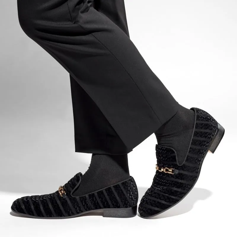 Mens Dress Velvet Shoes Dress Loafers Velvet Slip on for Men - Vintage Fashion Velvet Dress Shoes for Mens - with & Elegant Gold Buckle