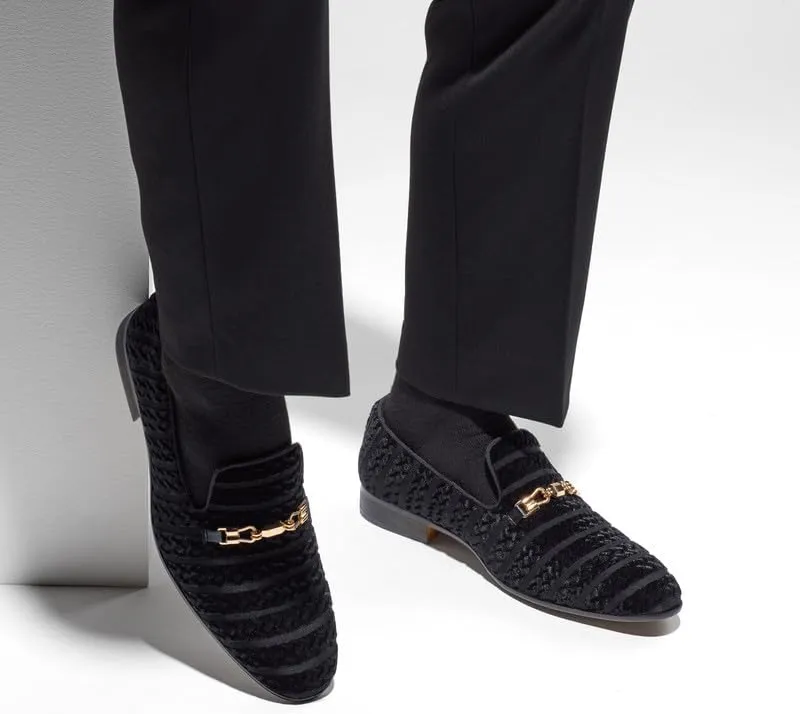 Mens Dress Velvet Shoes Dress Loafers Velvet Slip on for Men - Vintage Fashion Velvet Dress Shoes for Mens - with & Elegant Gold Buckle