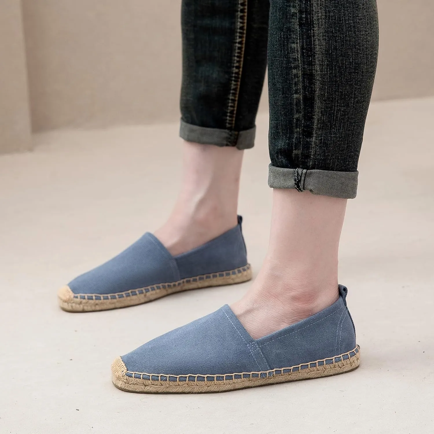 Men's Flat Espadrilles - Mens Sneakers Casual Comfy Linen Vegan Canvas Shoes Men's Flat Shoes Non-Slip Sole Suitable for Summer,Spring,Autumn Any Scenario