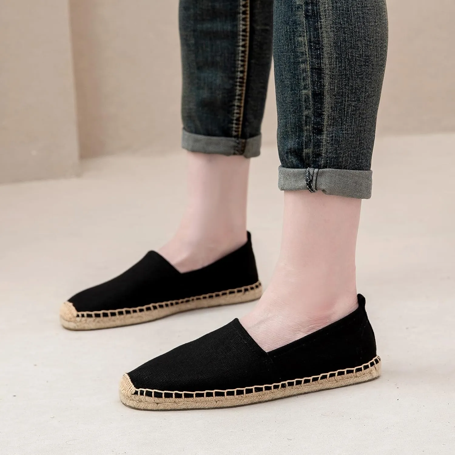 Men's Flat Espadrilles - Mens Sneakers Casual Comfy Linen Vegan Canvas Shoes Men's Flat Shoes Non-Slip Sole Suitable for Summer,Spring,Autumn Any Scenario