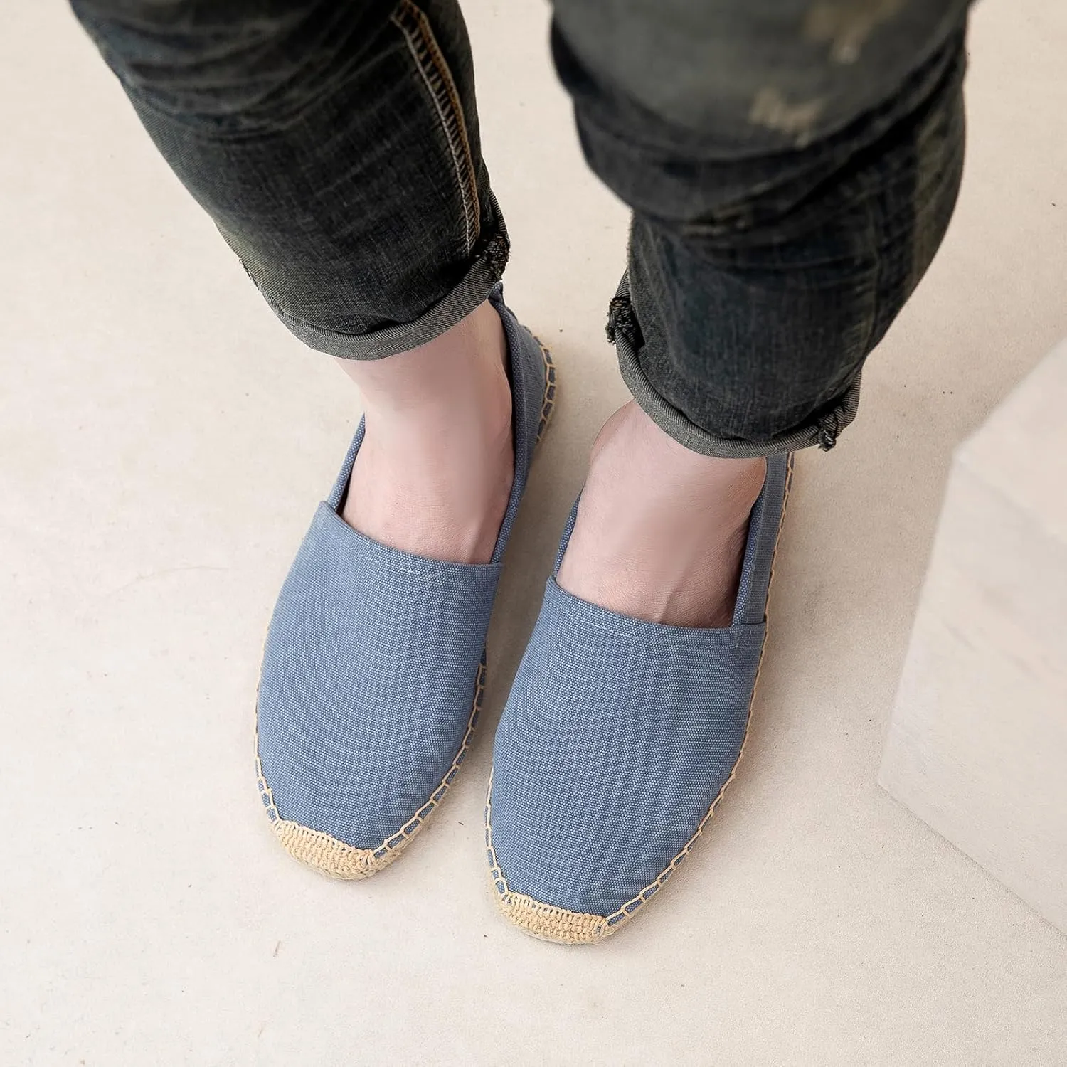 Men's Flat Espadrilles - Mens Sneakers Casual Comfy Linen Vegan Canvas Shoes Men's Flat Shoes Non-Slip Sole Suitable for Summer,Spring,Autumn Any Scenario