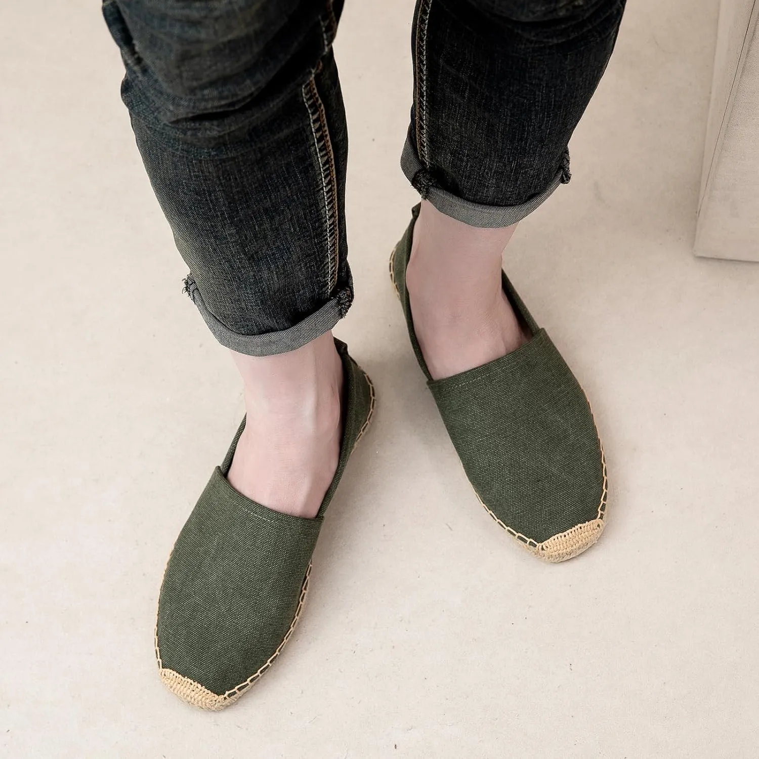 Men's Flat Espadrilles - Mens Sneakers Casual Comfy Linen Vegan Canvas Shoes Men's Flat Shoes Non-Slip Sole Suitable for Summer,Spring,Autumn Any Scenario