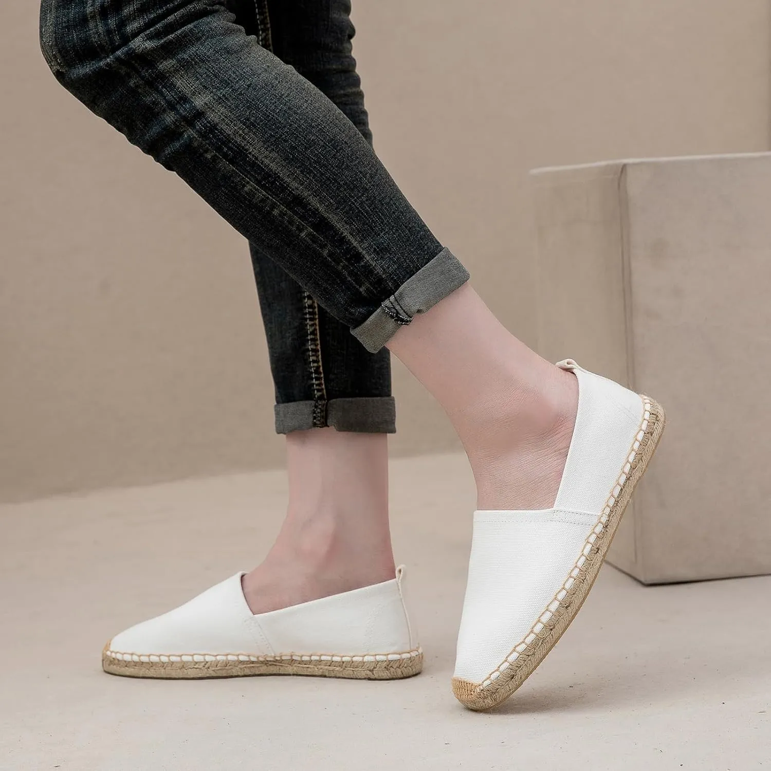Men's Flat Espadrilles - Mens Sneakers Casual Comfy Linen Vegan Canvas Shoes Men's Flat Shoes Non-Slip Sole Suitable for Summer,Spring,Autumn Any Scenario