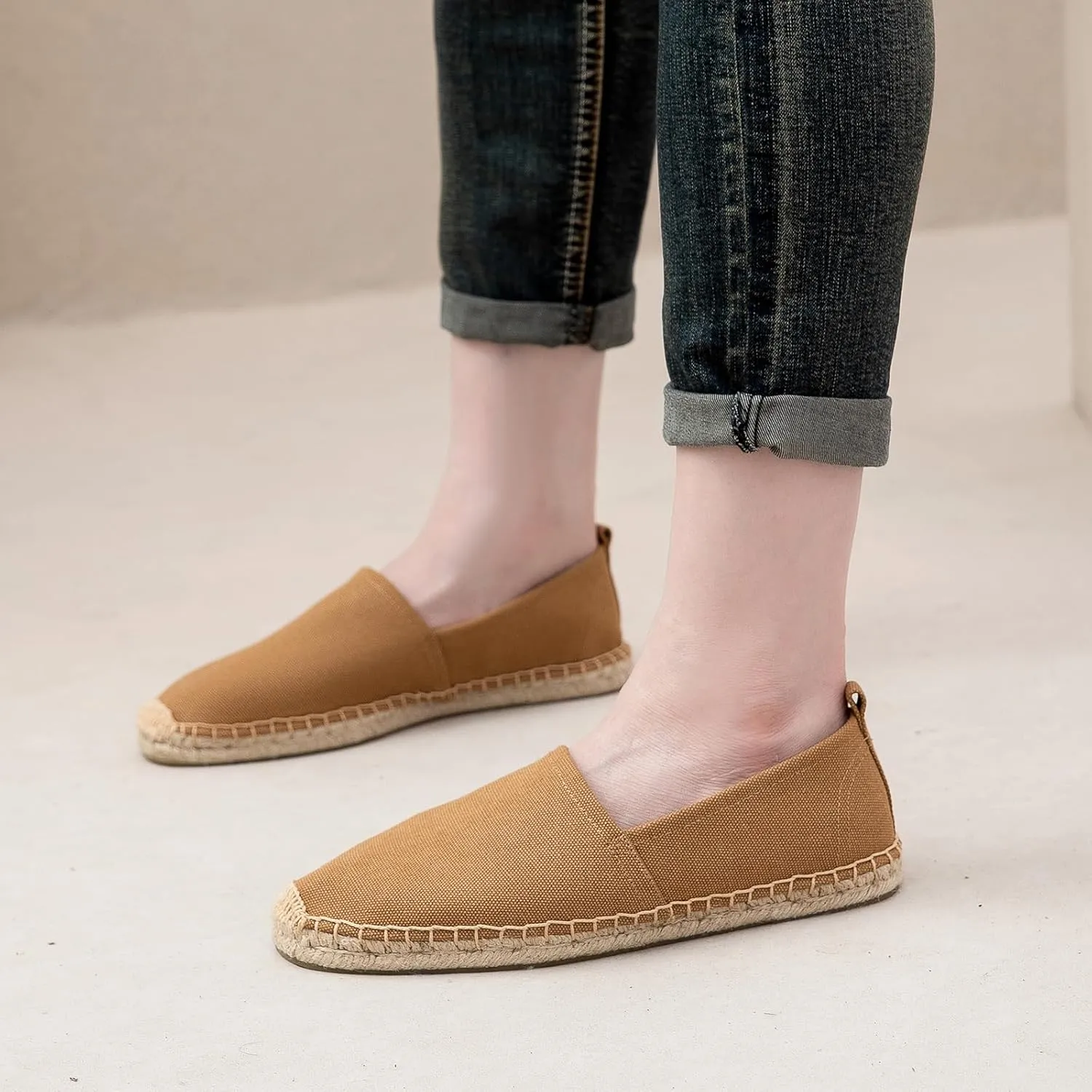 Men's Flat Espadrilles - Mens Sneakers Casual Comfy Linen Vegan Canvas Shoes Men's Flat Shoes Non-Slip Sole Suitable for Summer,Spring,Autumn Any Scenario