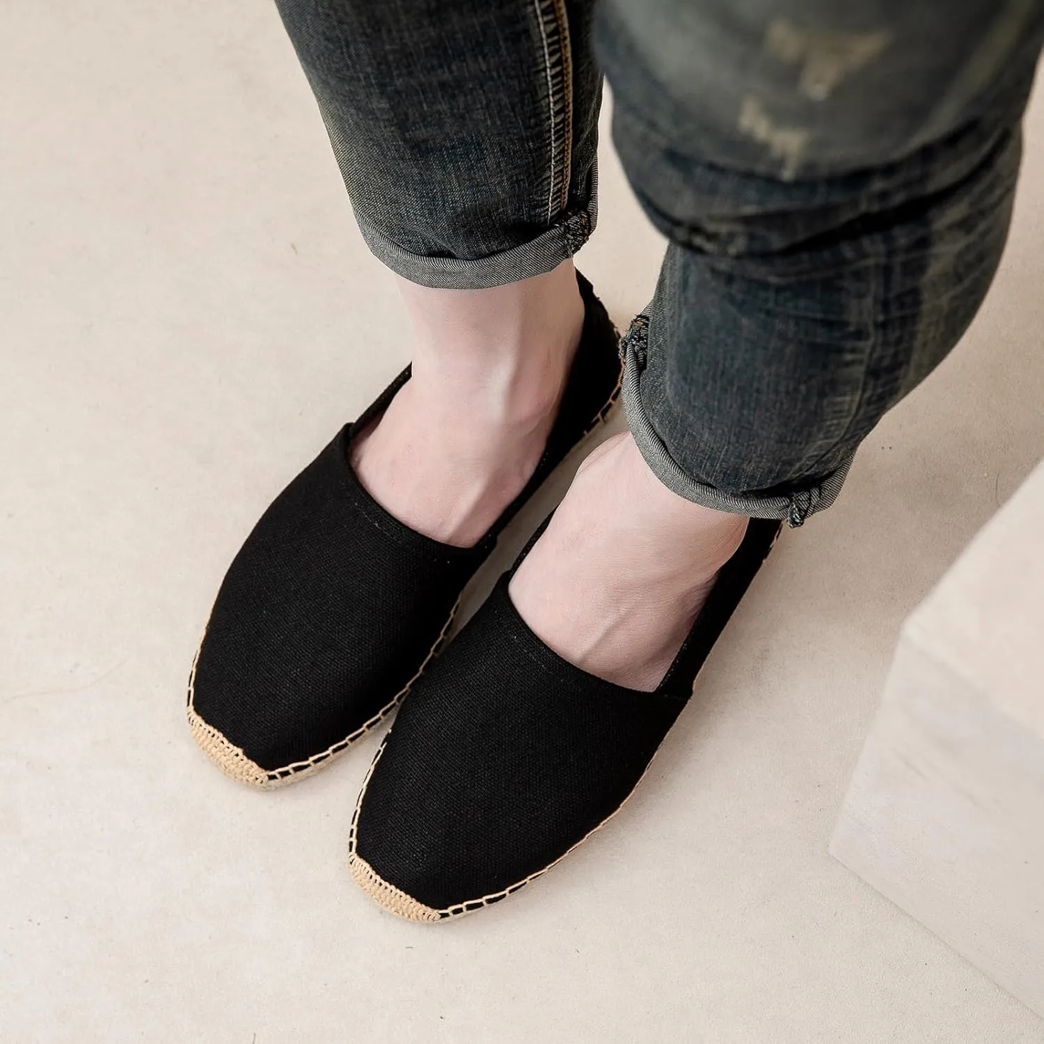 Men's Flat Espadrilles - Mens Sneakers Casual Comfy Linen Vegan Canvas Shoes Men's Flat Shoes Non-Slip Sole Suitable for Summer,Spring,Autumn Any Scenario