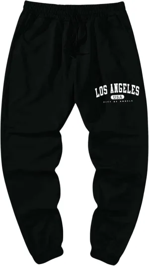Men's Graphic Letter Print Sweatpants Drawstring Waist Tie Front Workout Pants Jogger Pants with Pocket