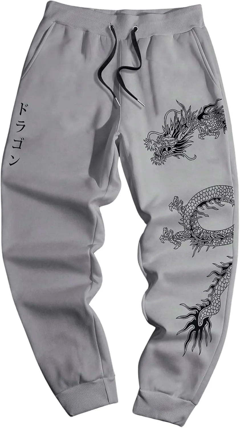 Men's Graphic Letter Print Sweatpants Drawstring Waist Tie Front Workout Pants Jogger Pants with Pocket