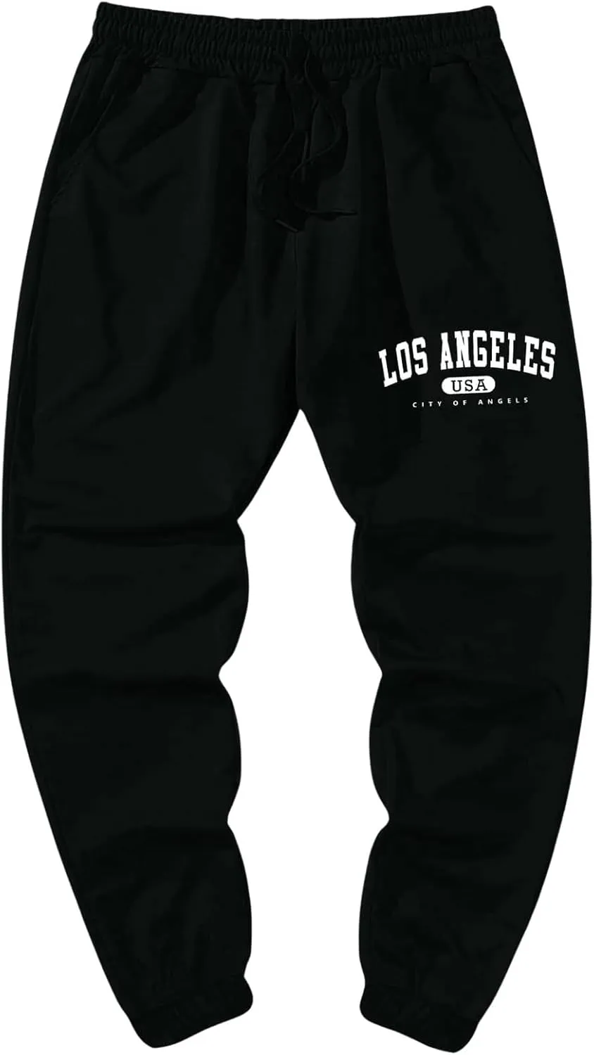 Men's Graphic Letter Print Sweatpants Drawstring Waist Tie Front Workout Pants Jogger Pants with Pocket