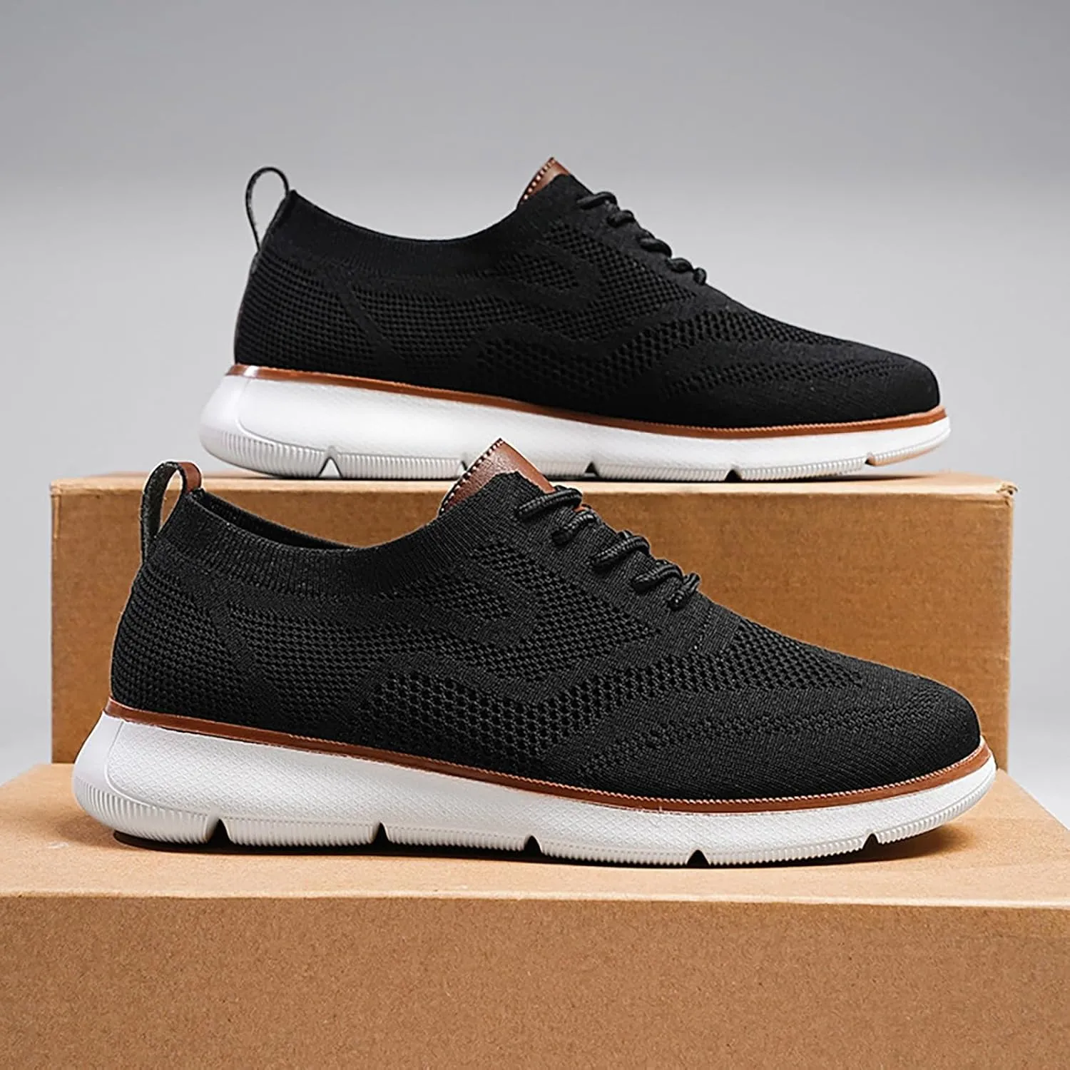 Men's Knit Breeze Mesh Sneakers Oxfords Lace-Up Non Slip Work Shoes Women Casual Slip On Shoes Casual Men Shoes Sneakers Black Tennis Shoe Loafers Shoe