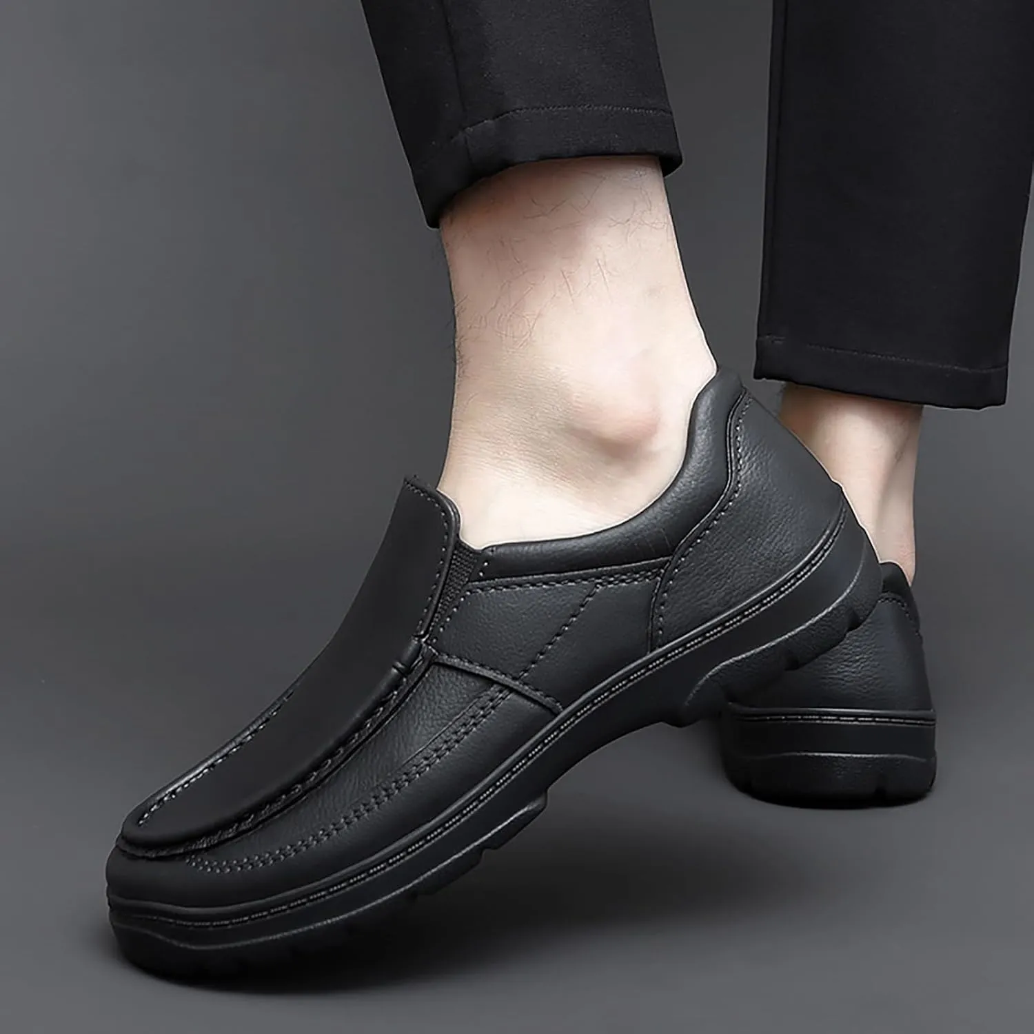 Men's Leather Handmade Platform Loafers Fashion Luxury Lightweight Breathable Slip-On Casual Moccasin Comfort Business Driving Dress Shoes