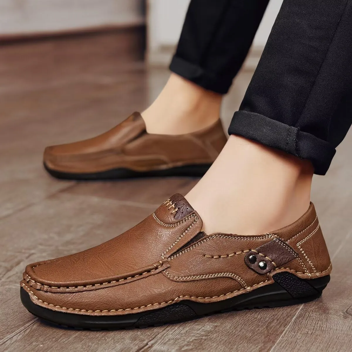 Men's Leather Loafers Slip On Shoes,Casual Fashion Business Arkget Office Driving Shoes for Men【includes Extra Insole】