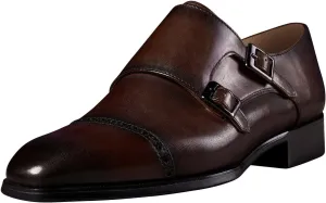 Men's Leather Monk Strap Dress Shoes, Blake Stitched, Black Genuine Cowhide Loafers,Prom Wedding Business Mocasines Tuxedo Shoes for Men