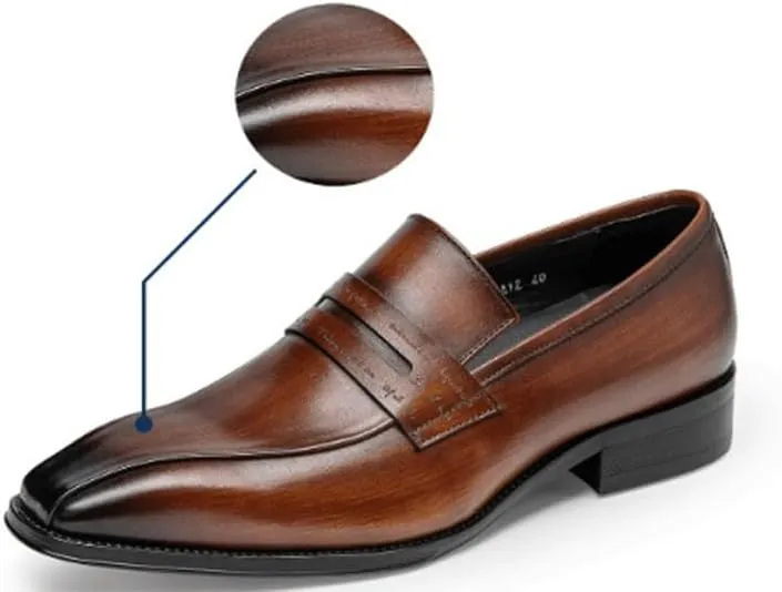 Men's Leather Shoes Square Toe Low Top Shoes Casual Business Wedding Shoes True to Size Clear Texture Loafers Rubber Sole Shock Absorption